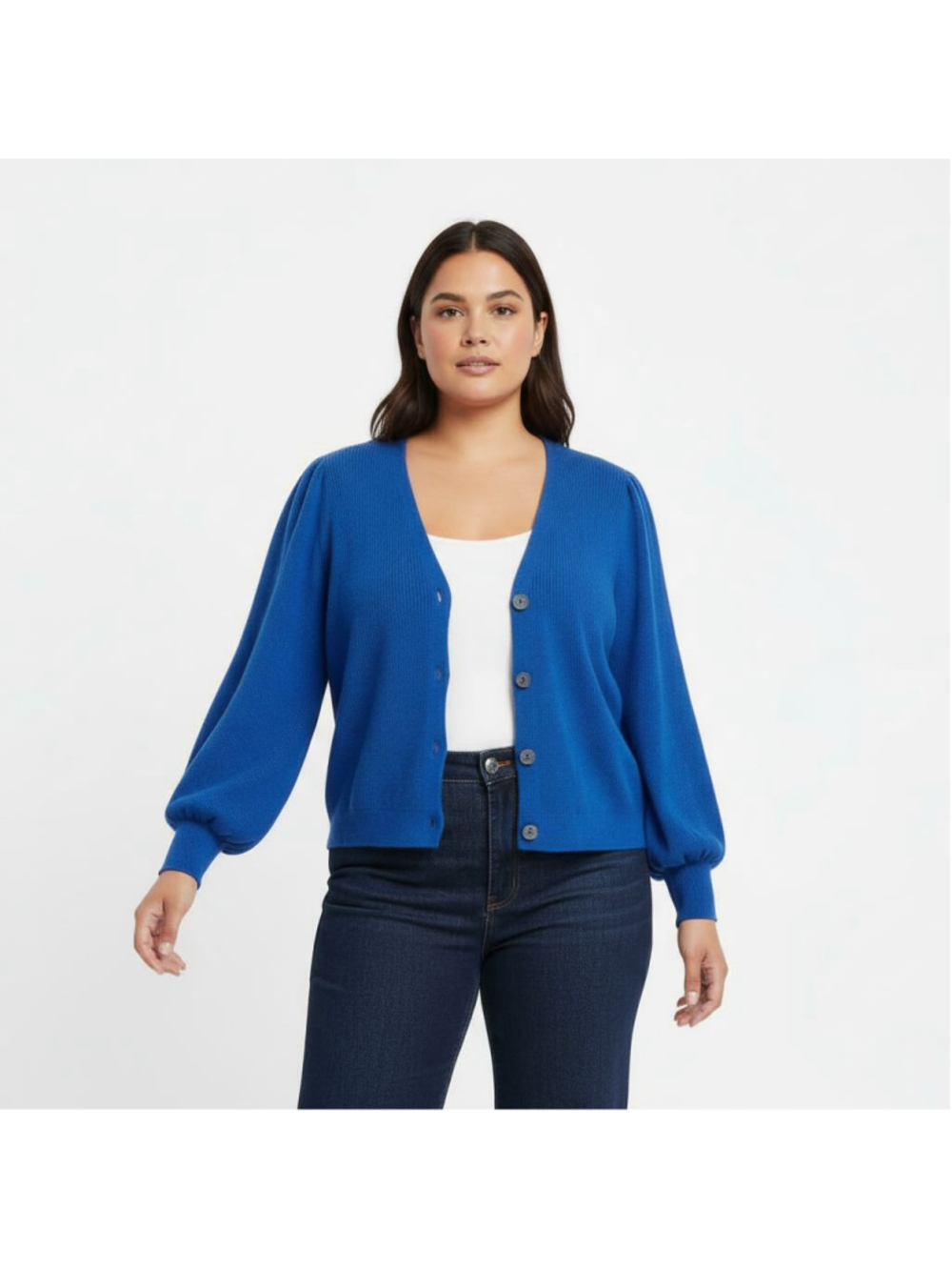 Talbots Blue Knit Puff Sleeve Cardigan Sweater Plus Size 2X